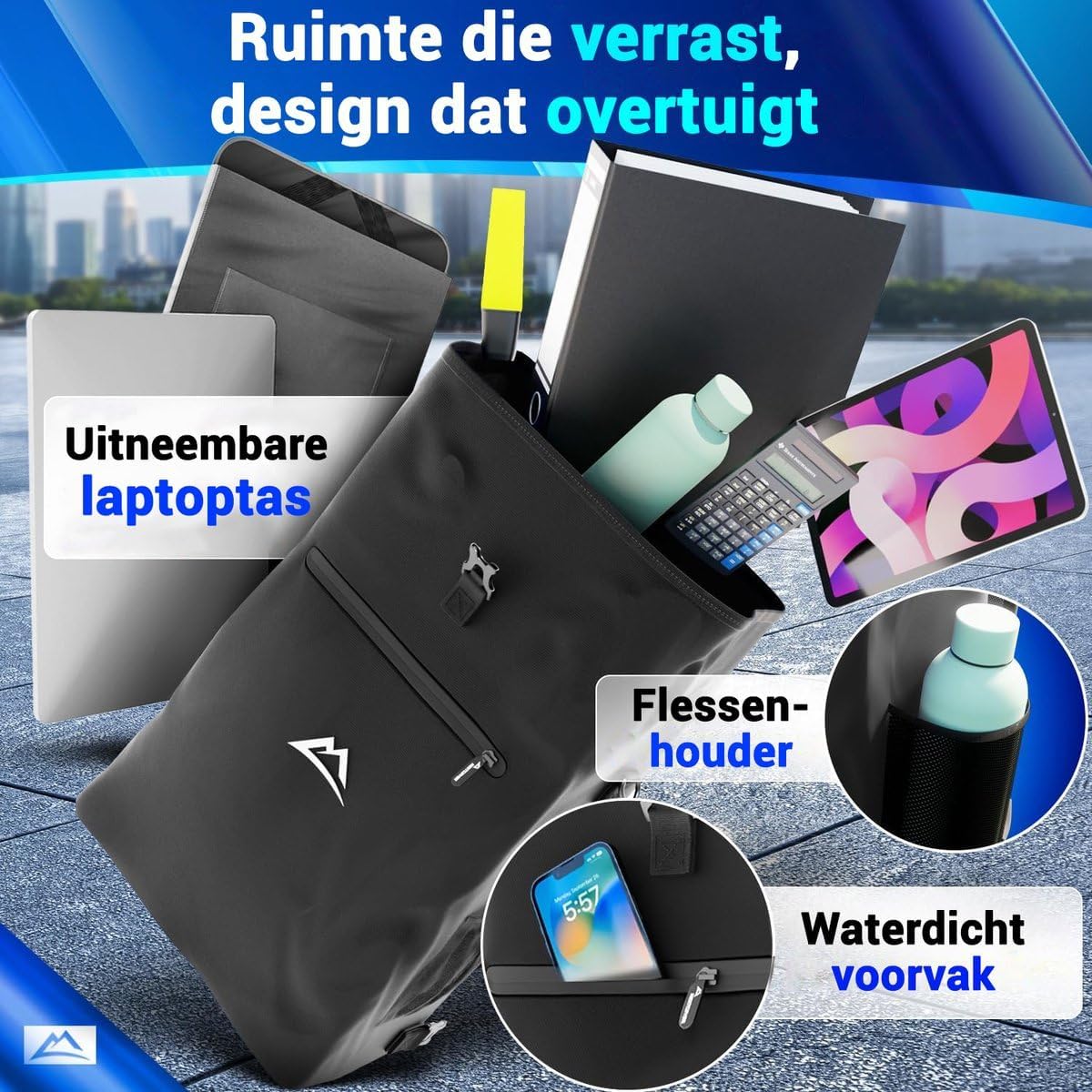 Sac à vélo Nextcover 3-en-1 - Sac à dos et sac à bandoulière - Imperméable - Compartiment pour ordinateur portable - 25 litres - Noir