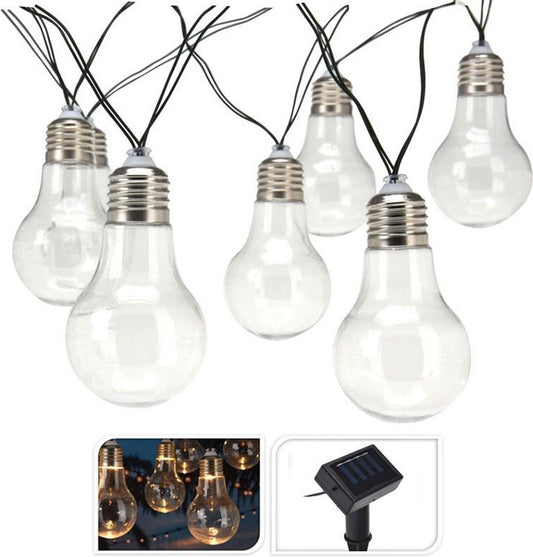Lumières de fête - Solaire - 10 lampes LED - Transparent - Blanc chaud