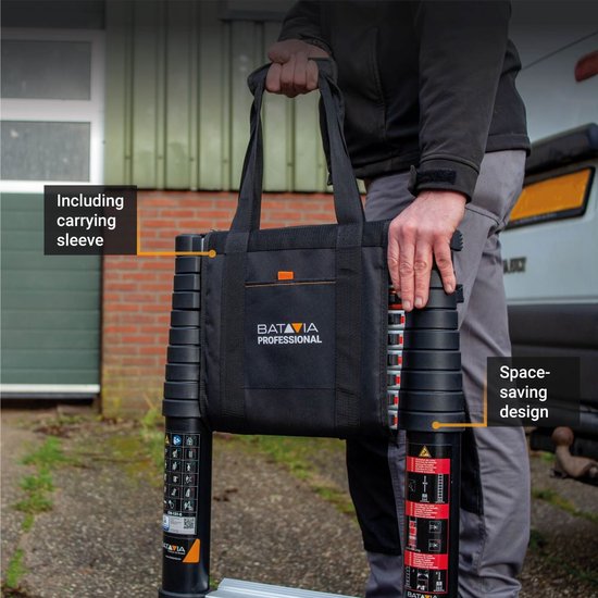 Batavia Échelle télescopique 3,81 m - Convient pour l'intérieur et l'extérieur. Légère, compacte, construction en aluminium et sûre - Giraffe Air® Pro