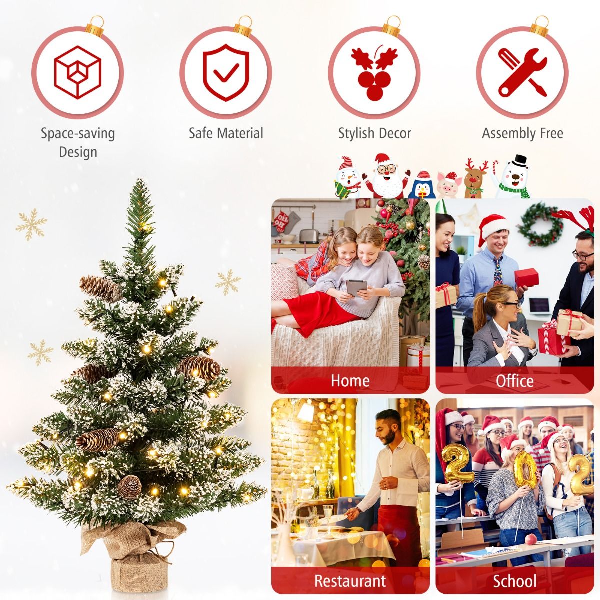 Coast Artificial Christmas Tree Table Top 64 cm Green - Mini sapin de Noël avec neige - 50 LED - 8 niveaux de lumière