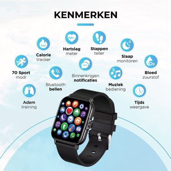 AyeWay Smartwatch - Waterproof & Touchscreen - 70 Sports Modes - With App - Smartwatch Men & Women - Black