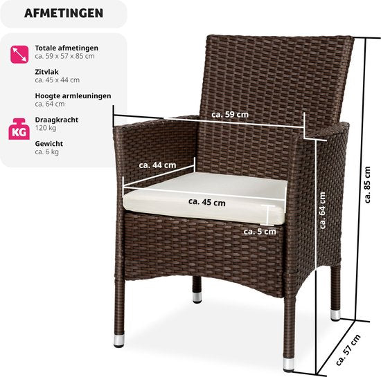 tectake® - Lot de 2 chaises de jardin en osier - incl. 2 sets de housses de coussin (beige et gris) - brun - 404550 - poly-rattan