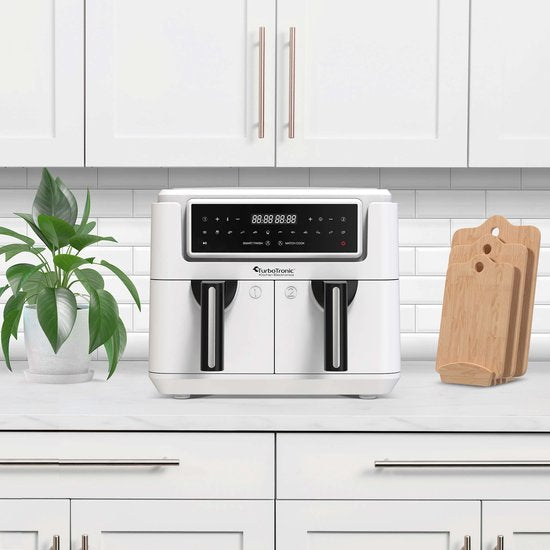 TurboTronic AF118 Double Airfryer XXL - Friteuse digitale à air chaud - Double panier - 7.6L - 2x 3.8L - 12 programmes - Ecran tactile - Blanc