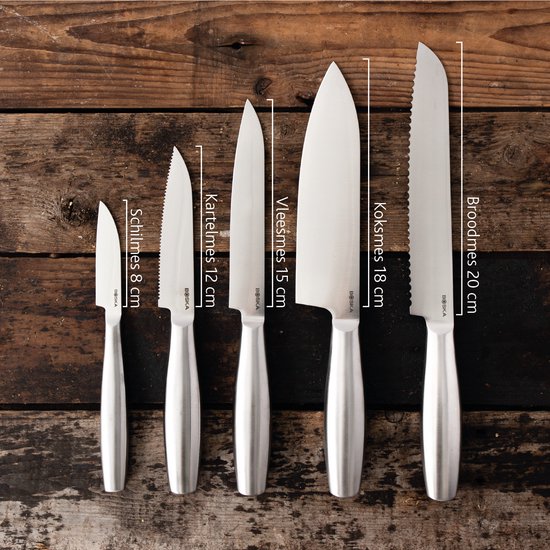 Boska Knife Set Copenhagen - 5 couteaux de cuisine - Pour tout type d'aliments - Design unique - Lavable au lave-vaisselle - acier inoxydable