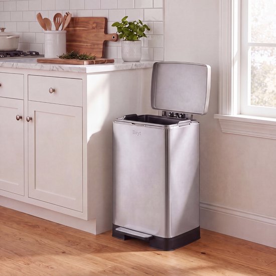 Poubelle Bayt - Poubelle 60 litres - Poubelle à pédale 60 litres - Poubelle 60 litres - Poubelle - Acier inoxydable - Argent
