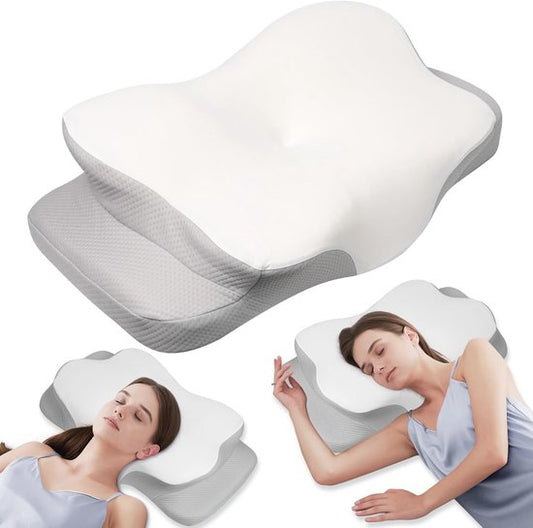 Oreiller en mousse à mémoire de forme MULISOFT, oreiller confortable, oreiller de soutien pour la nuque, oreiller ergonomique pour dormir sur le côté (blanc)