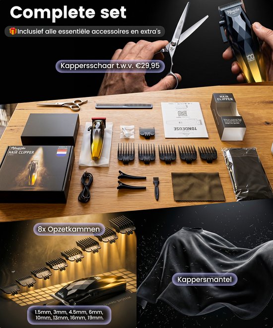 Tondeuse pour cheveux pour hommes - Kit de coiffure 22 pièces - Kit de coupe avec ciseaux de coiffure - Tondeuse pour cheveux et barbe