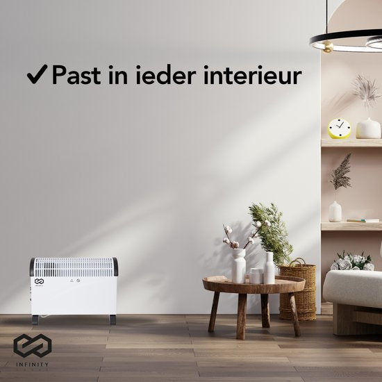 Infinity Goods Radiateur électrique - Fonction Turbo et ventilateur - 750 / 1500 / 2000W - Thermostat réglable - Radiateur - Protection contre la surchauffe - 35m² - Noir/Blanc