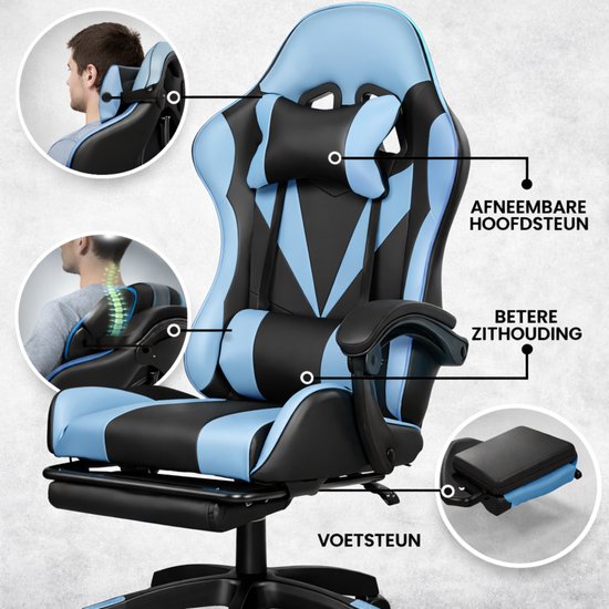 Bayt Gaming chair - Chaise gaming - Chaise gamer confort - Noir et bleu clair
