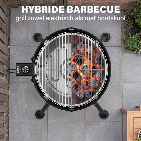 Barbecue Princess Hybride Kogel - Barbecue électrique et au charbon de bois - 2000 W - Thermostat réglable et amovible - Grille de cuisson revêtue - Couvercle avec thermomètre intégré - 112270
