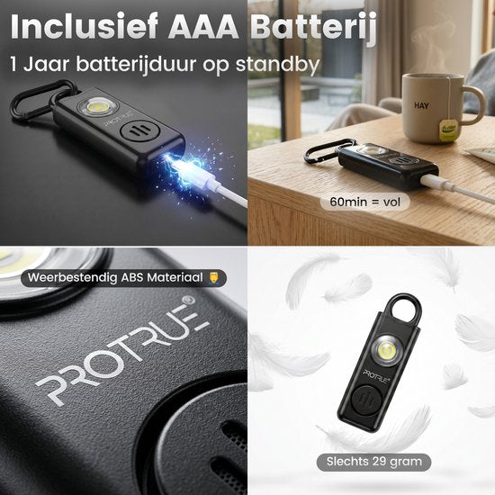 Alarme personnelle - Porte-clés d'autodéfense - Alarme de poche 130 dB avec lampe de poche - Spray au poivre - Rechargeable
