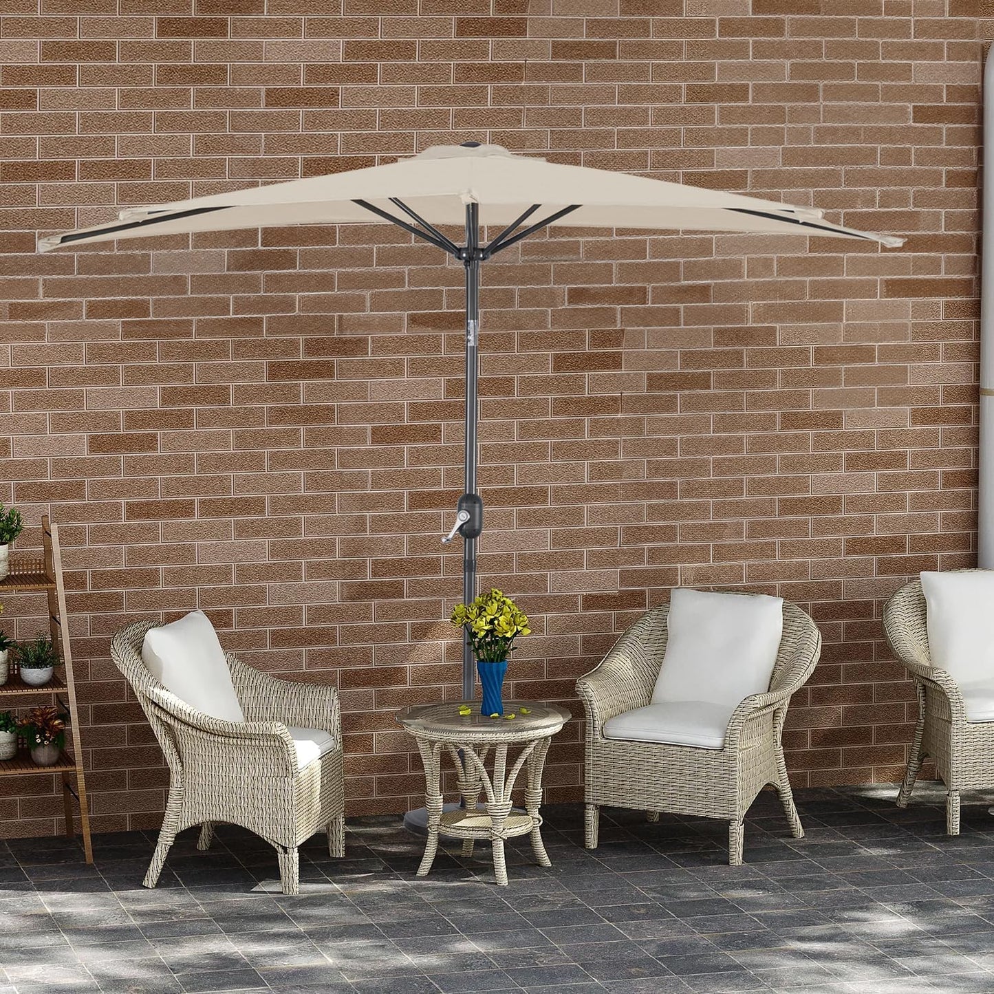 Angel Living Parasol de balcon - Semi-circulaire - 265 x 130 cm - Beige