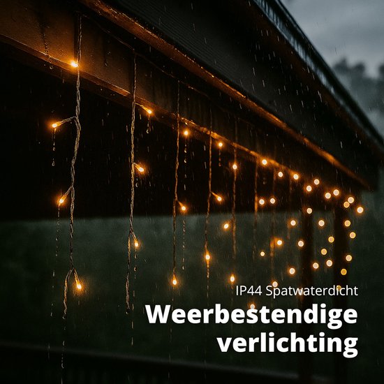 FlinQ 144 LED Warm White Icicle Lights - lumières de Noël - lumières de Noël extérieures - lumière blanche chaude - 14 mètres (4,2 mètres de lumières)