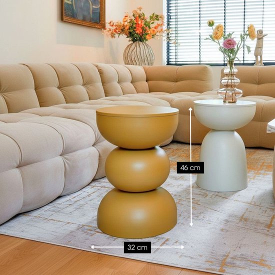 Mica Decorations Luna Table d'appoint - Table d'appoint ronde H46 x Ø32 cm - Petite table en fer pour chambre ou salon - Table de chevet ou table pour plantes - Jaune ocre