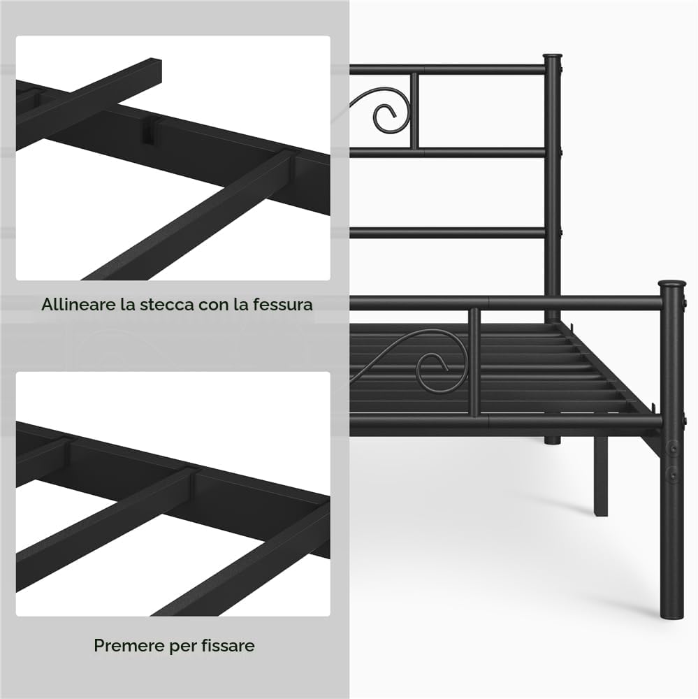 Cadre de lit en métal Yaheetech - Noir - 207 x 162 x 89 cm - Double, matelas 160 x 200 cm