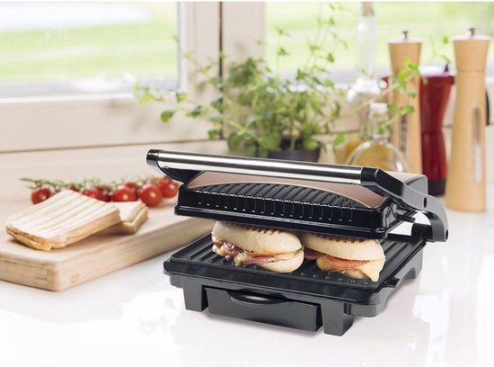 Grill de table Bestron - ASW113CO - 1 000 W - Appareil à croque-monsieur - Surface de cuisson 25 x 17 cm - Cuivre - Garantie 5 ans