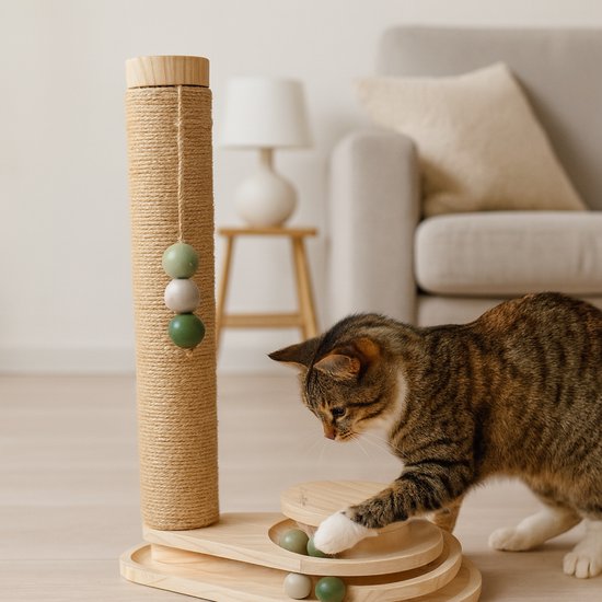 By Cee Cee Scratching Post - griffoir pour chat - griffoir pour chat - jouet en bois pour chat - idéal pour plusieurs chats - 38x24.5x47.5cm - Noa