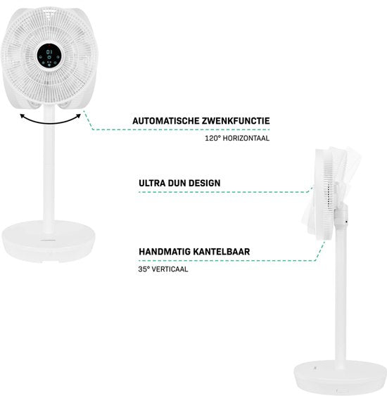 VONROC BREEZE Wireless Fan - Très silencieux (<44 dB) - 24 vitesses - léger et portable - 3 modes de ventilation : Naturel, Sommeil, Normal - Modulable : ventilateur de table et ventilateur de sol - Ecran tactile de luxe - Télécommande incluse - Blanc