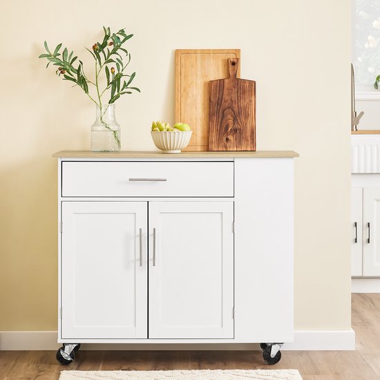 SoBuy îlot de cuisine mobile - chariot de cuisine - armoire de cuisine sur roulettes - pour salle à manger ou cuisine, blanc 99x40x85 cm FKW133-WN