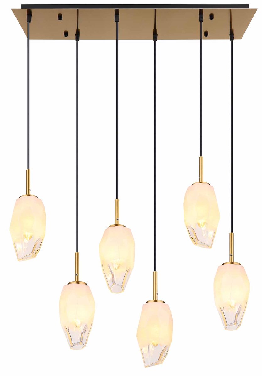 Globo - Lampe suspendue Barcley - Métal laiton - Verre opale et transparent - Design classique - Raccord E14 - Hauteur réglable