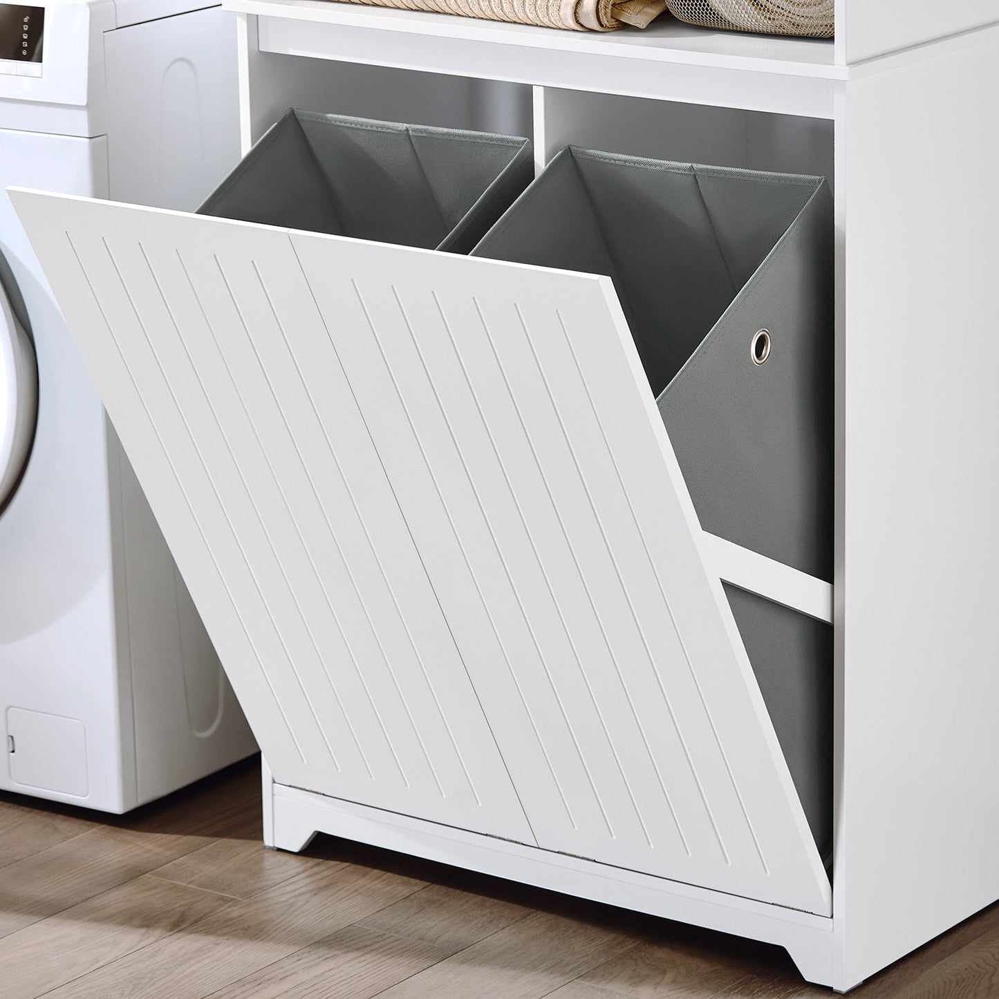 SoBuy BZR150-W Armoire de toilette haute avec sac à linge - Blanc - 70x37x170 cm
