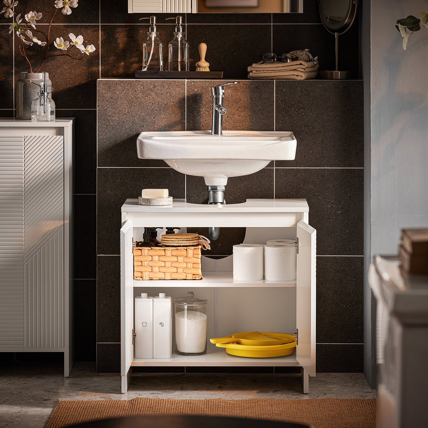 SoBuy BZR157-W Meuble sous évier Meuble de salle de bains Meuble bas Meuble de salle de bains - Blanc - 60 x 61 x 30 cm