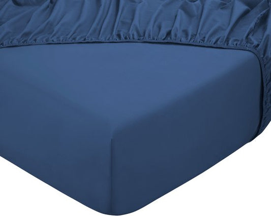 Drap-housse DoubleDry 100 % coton naturel - Double 180 x 200 cm - Doux et respirant - Élastique sur tout le pourtour - Bleu Yale