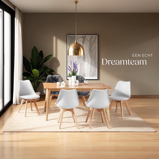 tectake® Chaise de salle à manger Frederikke - Lot de 6 chaises de salle à manger avec assise rembourrée en tissu - Pieds en bois massif - Chaises ergonomiques adaptées au salon, à la salle à manger, à la chambre et à la cuisine - Capacité de charge : 120