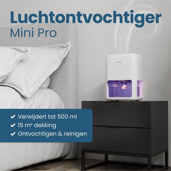 Déshumidificateur Auronic Mini - Convient au salon, au bureau, à la chambre à coucher, à la chambre de bébé et plus encore - Silencieux - Blanc