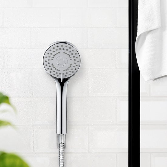 Ensemble de douche à main WENKO Basic 9,5 cm - 5 types de jets - Chromé - Pomme de douche avec flexible