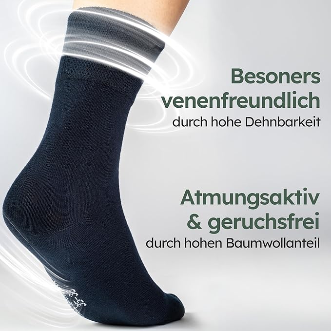 Herowerk Chaussettes de confort pour femmes et hommes 6 paires - Chaussettes de santé extra larges en 97% coton - Sans élastique à la taille - Chaussettes de confort maximal - Taille 47-50