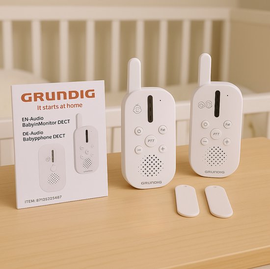 Babyphone audio DECT Grundig - Babyphone d'une portée de 150 m - Unité parents et unité bébé - avec indicateur sonore à LED et fonction interphone - Accessoires pour chambre de bébé - Blanc