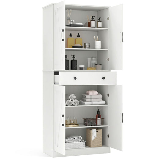 Coast Kitchen Cupboard 77x39x183 cm White - Armoire moderne de style Farmhouse avec 4 portes grillagées, 3 étagères réglables, un tiroir et un système anti-basculement