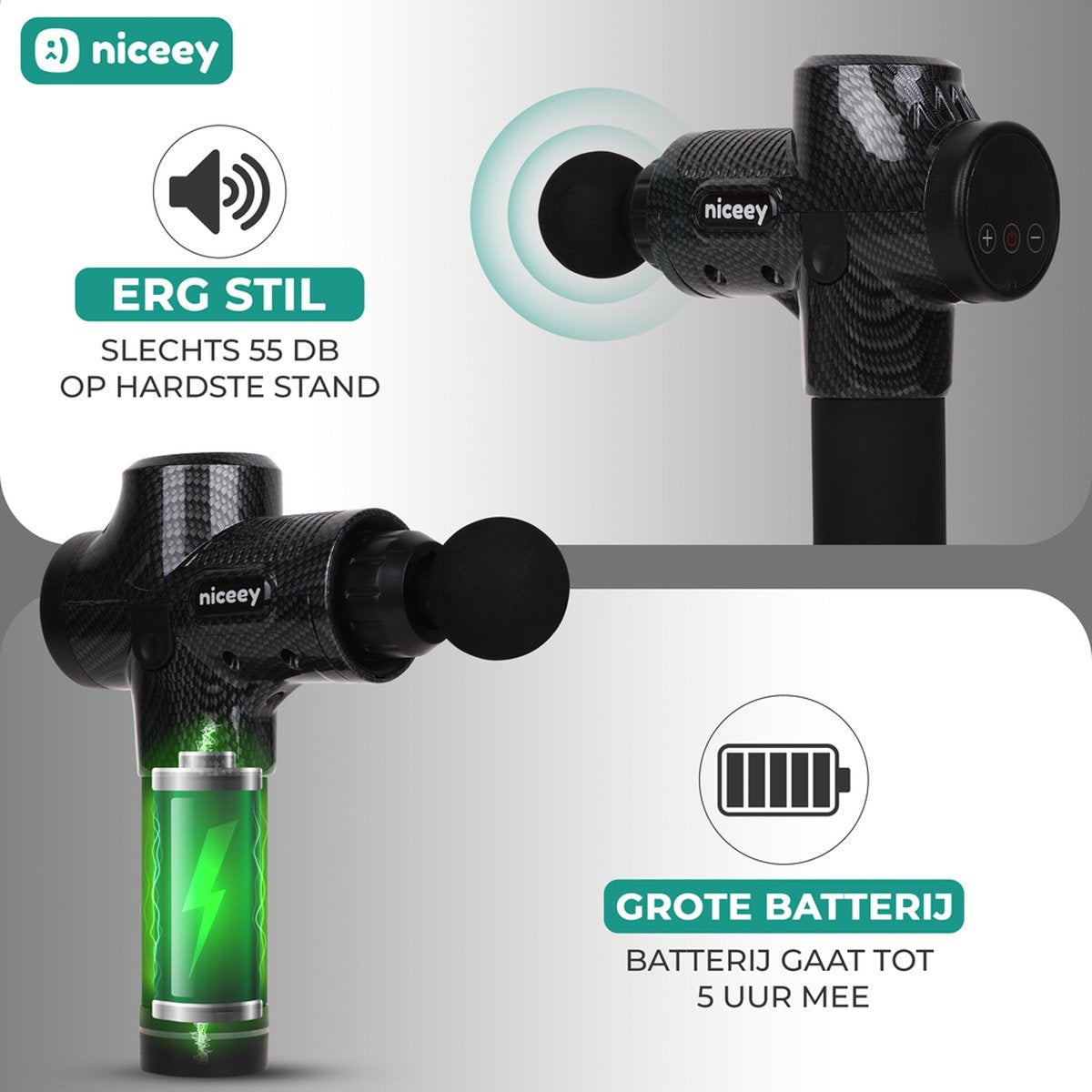 Masseur - Niceyy - Pistolet de massage musculaire - Sans fil - Noir