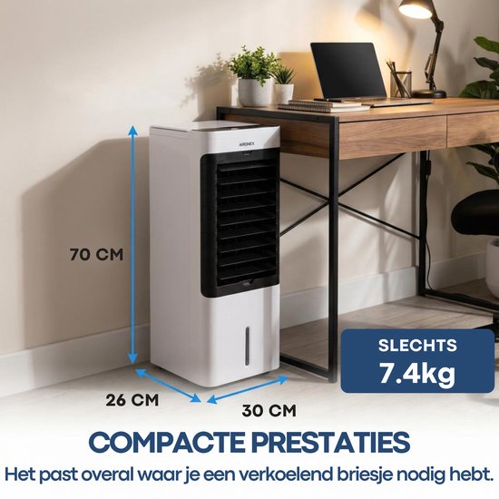 Aironex Aircooler / Refroidisseur d'air – Avec éléments de refroidissement, réservoir d'eau de 5 L, télécommande, minuterie et écran LED – Pour un rafraîchissement agréable – Ce n'est pas un climatiseur portable, mais une alternative efficace sans tuyau