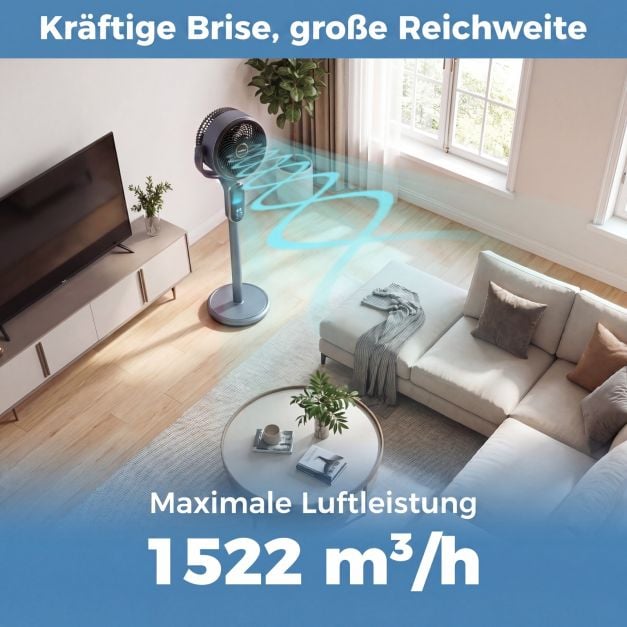 Ventilateur sur pied réglable Coast – 8 vitesses – 54-96 cm – Gris