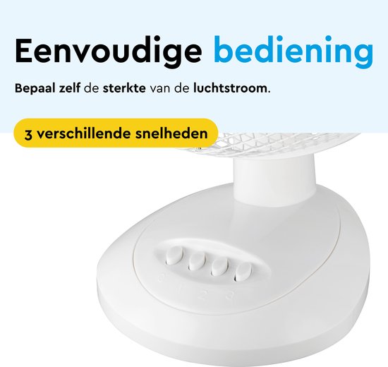 BRASQ Ventilateur de table - 30 cm - Blanc - 3 vitesses - Ventilateur de table - 40 watts