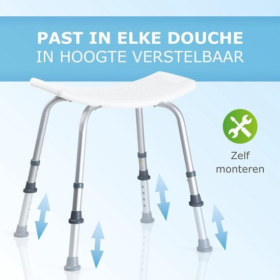 Chaise de douche antidérapante - Vivamore - Hauteur réglable - Max. 150 kilos