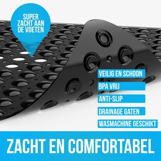 Avalo Tapis de bain / Tapis antidérapant Douche - 53x53CM - Noir - Avec ventouses - Tapis de douche antidérapant pour la douche - Tapis de salle de bain