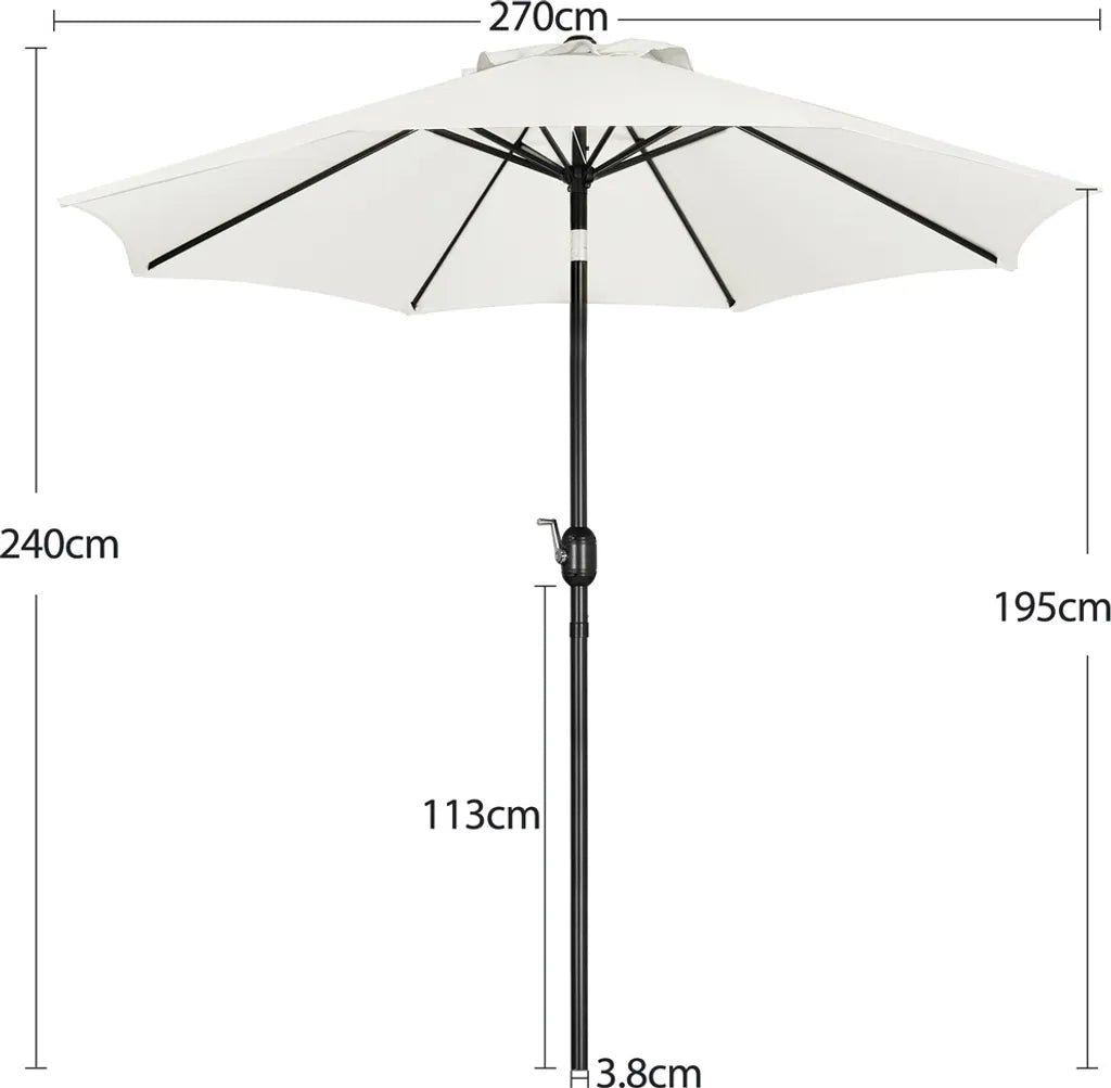 Parasol Yaheetech Ø 270 cm - Crème - Parasol de jardin inclinable avec manivelle et 8 baleines