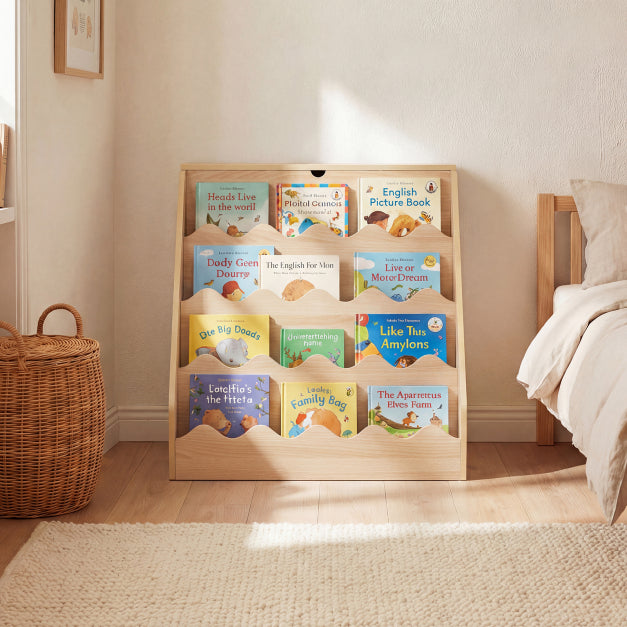 Bibliothèque pour enfants Coast avec bac de rangement sur roulettes – 63 x 49 x 61,5 cm – Naturel