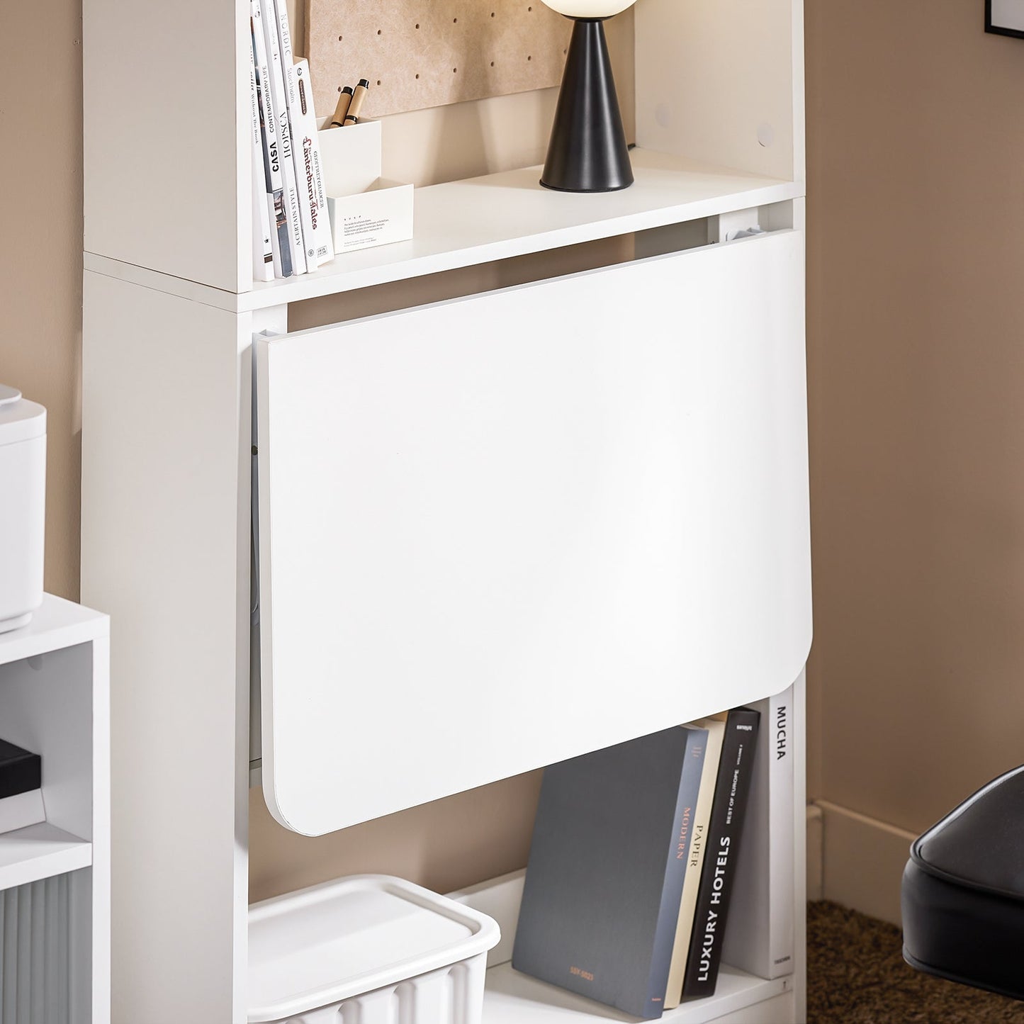 SoBuy FWT92-H-W Table d'écriture et d'ordinateur pliable avec 5 étagères - blanc, 64 x 145 x 58 cm