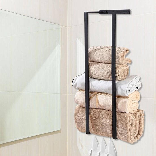 Vonia Porte-serviettes - Porte-serviettes salle de bain - Porte-serviettes salle de bain - Porte-serviettes - 77,5 x 20 x 14 cm - Noir