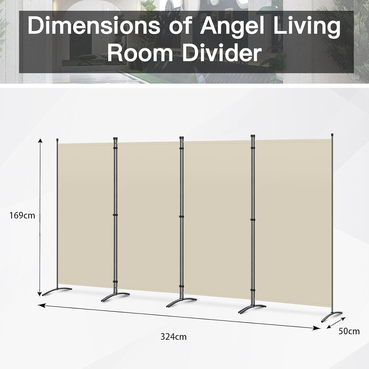 Angel Living Paravent - 4 Panneaux - 324 x 169 cm - Beige