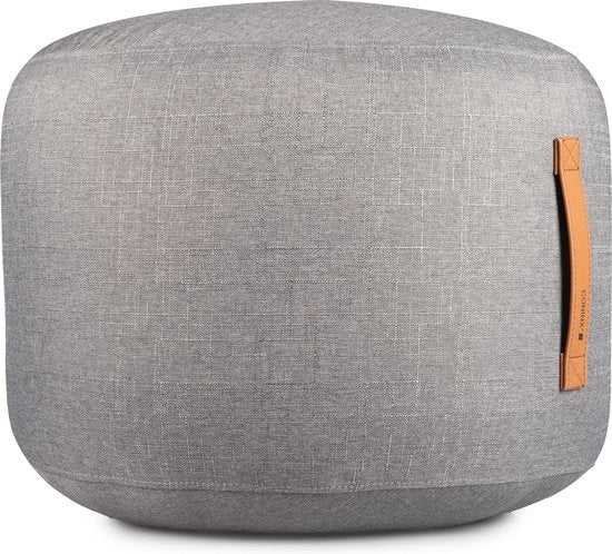 Coninx Poef Rond - Voetenbank - Wol - Leren Handvat - 50 x 44CM - Zitzak volwassenen - Grijs