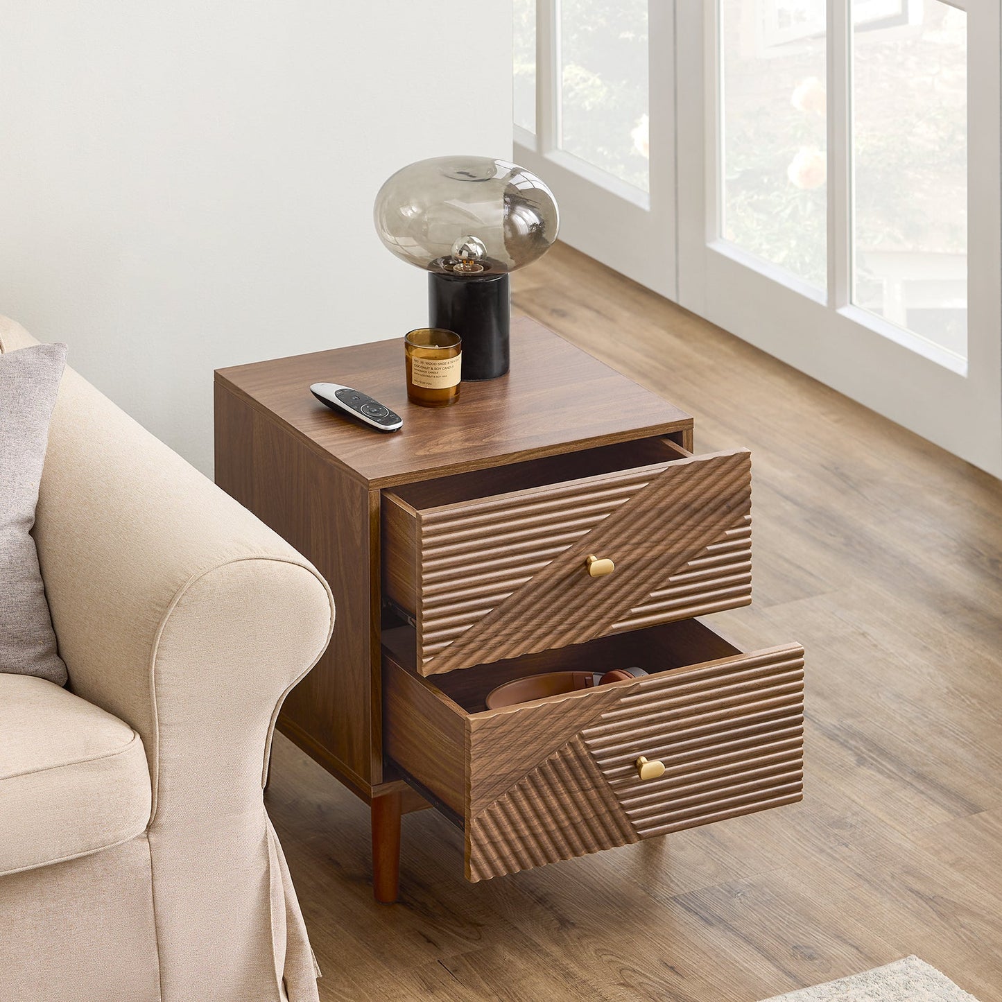 sobuy table de chevet vintage 2 tiroirs - marron - 45 × 40 × 58 cm