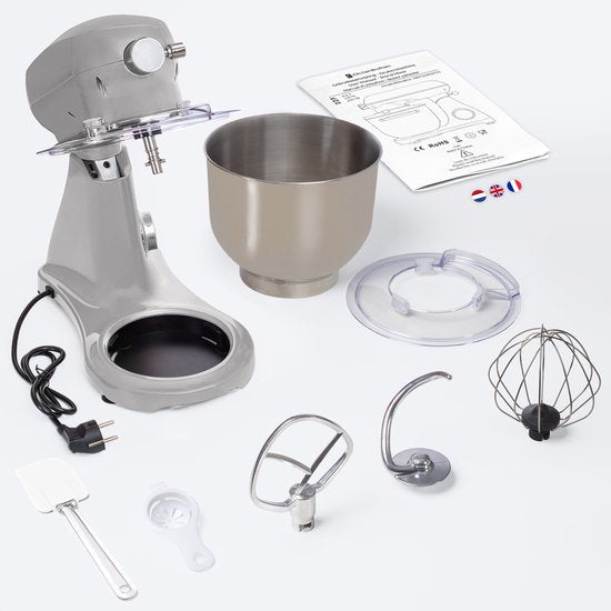 KitchenBrothers Robot de cuisine - Robot de cuisine - 6.2L Bol mélangeur - 1800W - Mélangeur de cuisine - Aluminium - Silver