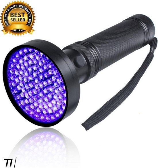 TIKKENS Lampe UV XXL - Lampe de poche UV - 100 LEDs Ultraviolet - Lampe de poche à lumière noire - Détecteur d'urine, de fausse monnaie, d'autres taches - 395nm