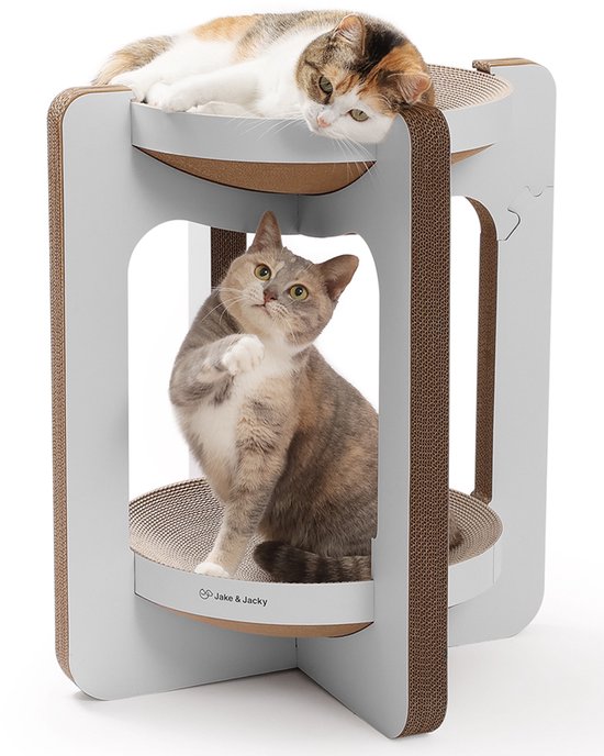 Jake et Jacky - Carton à griffer pour chats - Arbre à griffer en carton - Planche à griffer - Panier à griffer - Meuble à griffer - Tapis à griffer en carton - Panier pour chat - Lit pour chat - Tour pour chat - 52 x 52 x 58 cm
