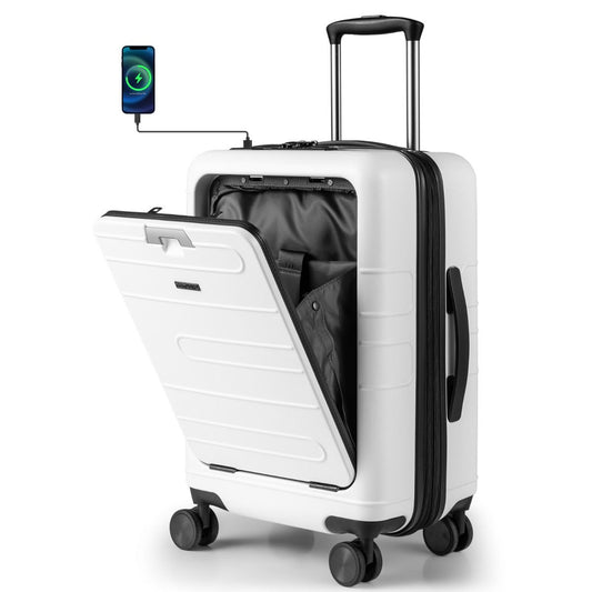 Valise Coast - Extensible - Avec serrure TSA et prise de recharge - Blanche, 20 pouces
